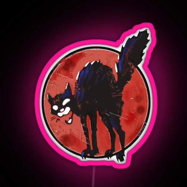 Angry Black Cat Against The World RGB Neon Sign