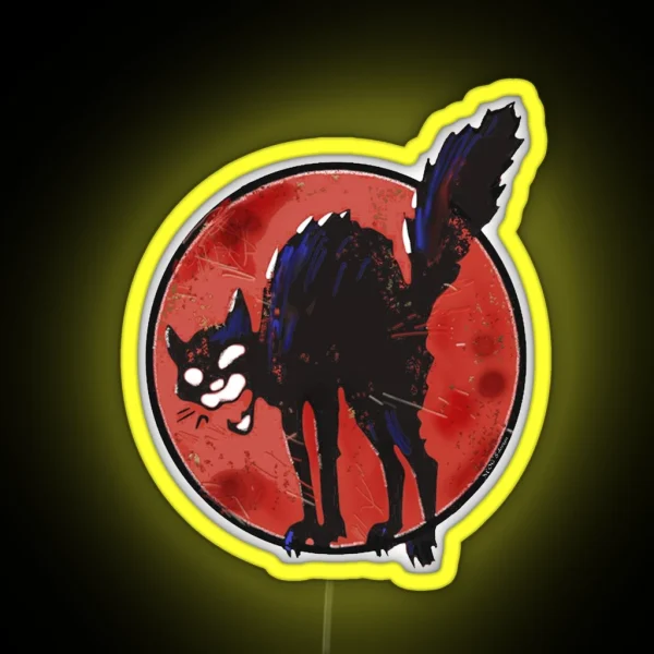 Angry Black Cat Against The World RGB Neon Sign