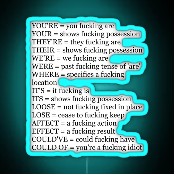 Angry Grammar RGB Neon Sign