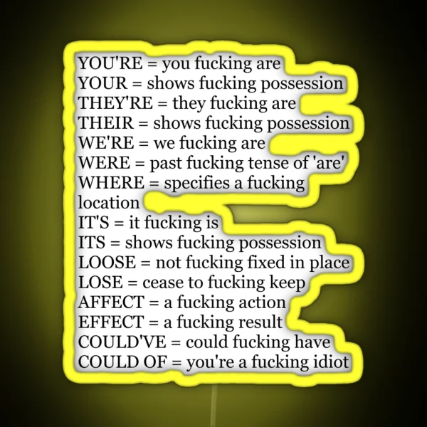 Angry Grammar RGB Neon Sign