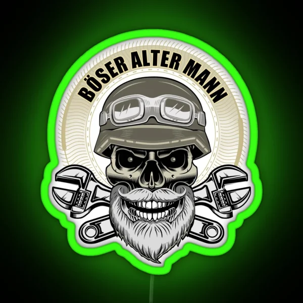 Angry Old Man Biker With Beard Skull RGB Neon Sign