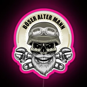 Angry Old Man Biker With Beard Skull RGB Neon Sign