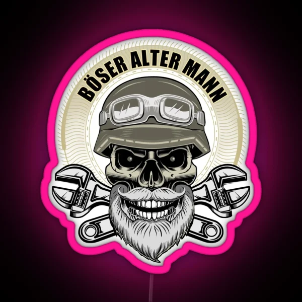 Angry Old Man Biker With Beard Skull RGB Neon Sign