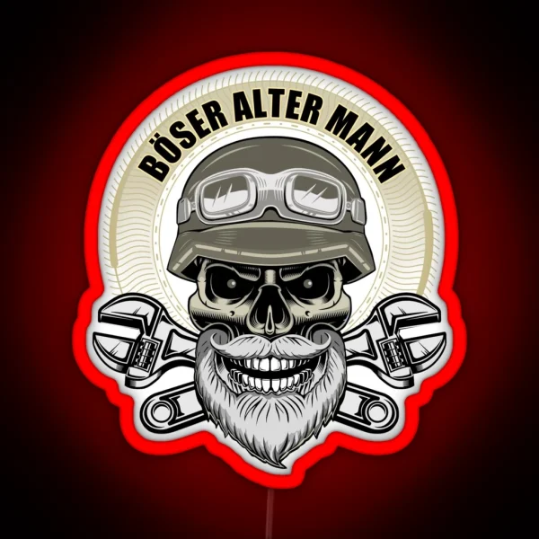 Angry Old Man Biker With Beard Skull RGB Neon Sign