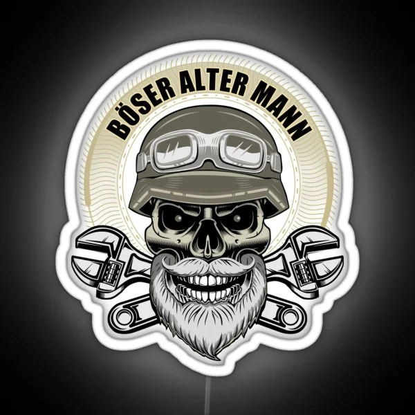 Angry Old Man Biker With Beard Skull RGB Neon Sign