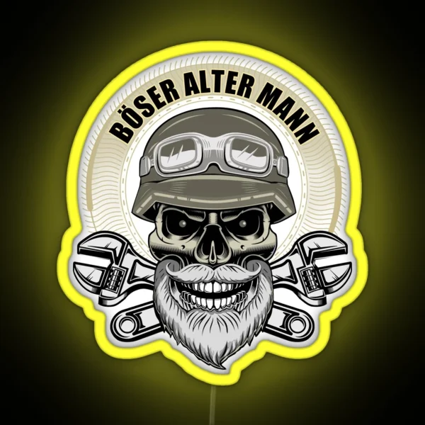 Angry Old Man Biker With Beard Skull RGB Neon Sign