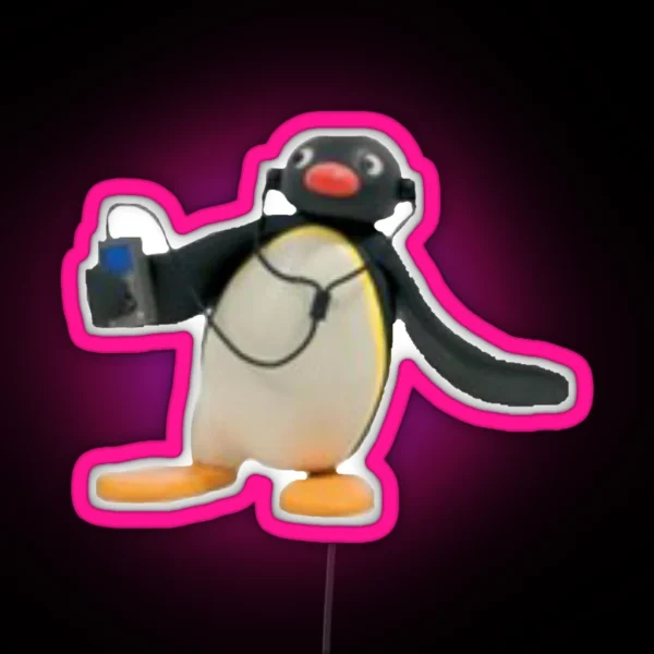 Angry Pingu Music Radio Headphones Cute Funny Official Merch RGB Neon Sign