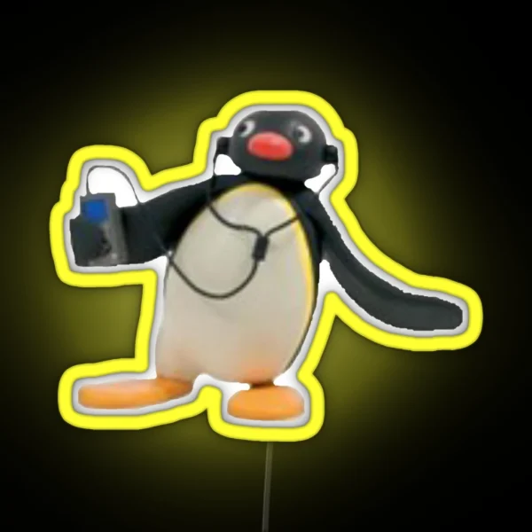 Angry Pingu Music Radio Headphones Cute Funny Official Merch RGB Neon Sign