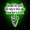 Unique veterinary symbol in bold RBG neon with rustic charm.