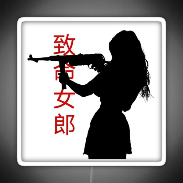 ANIME GIRL WITH GUN KANJI RGB Neon Sign