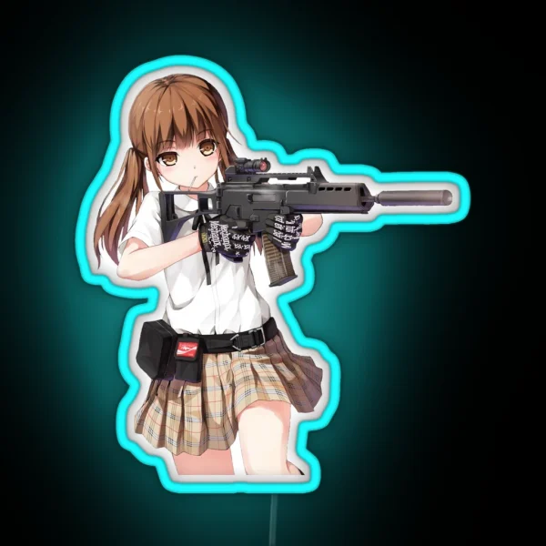 Anime Girl With Gun RGB Neon Sign