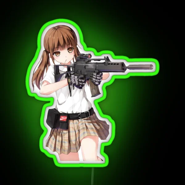 Anime Girl With Gun RGB Neon Sign