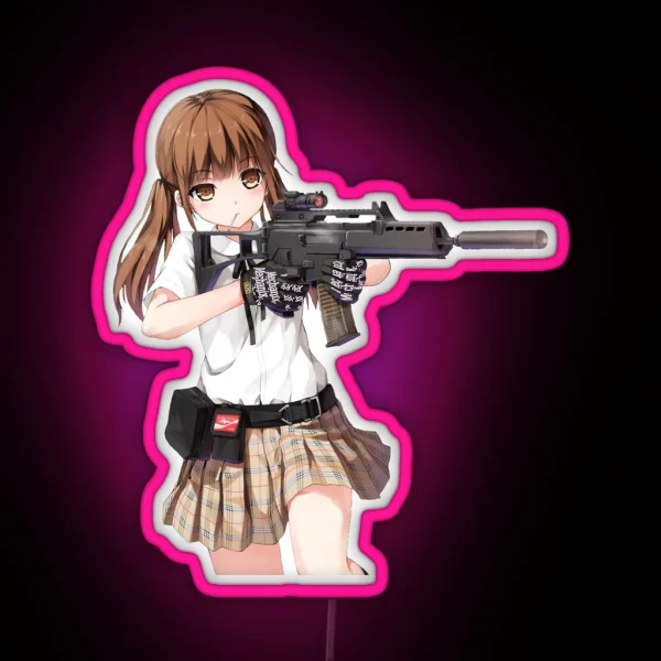 Anime Girl With Gun RGB Neon Sign