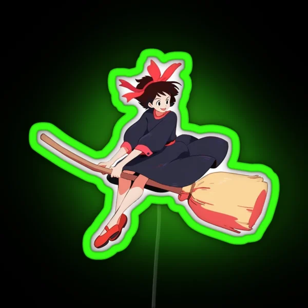 Anime Witch Girl Riding A Broomstick RGB Neon Sign