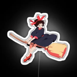 Anime Witch Girl Riding A Broomstick RGB Neon Sign