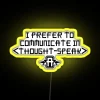 Thoughtful neon sign featuring colorful Animorphs RGB communication design artwork.