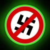 Anti-Nazi message illuminated with vibrant colorful RGB glow neon signage
