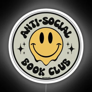 Anti Social Book Club Introverted Booktrovert Aesthetic Bookish Dark Grunge Military Army Green For Kindle Girlie Readers Tbr RGB Neon Sign