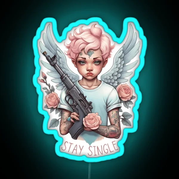 Anti Valentine Cupid With A Gun RGB Neon Sign