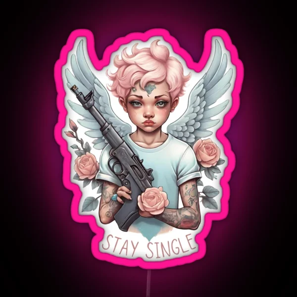 Anti Valentine Cupid With A Gun RGB Neon Sign