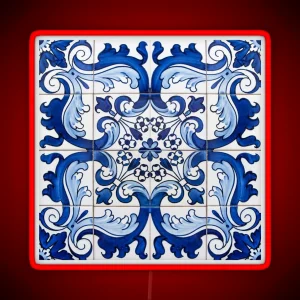 Antique Classic Lisbon Blue Azulejo Tile Floral Pattern RGB Neon Sign