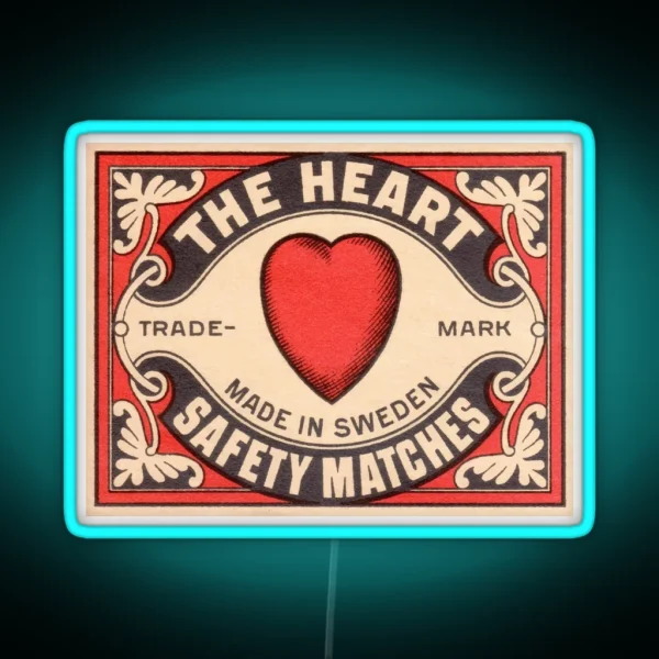 Antique Swedish Matchbox Label The Heart RGB Neon Sign