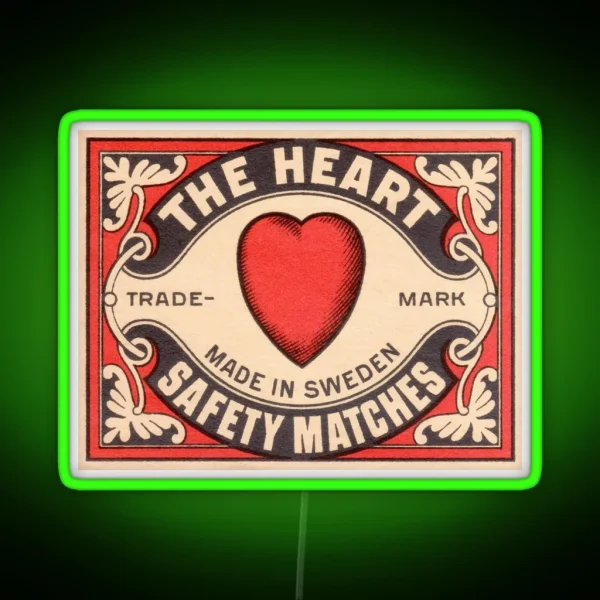 Antique Swedish Matchbox Label The Heart RGB Neon Sign