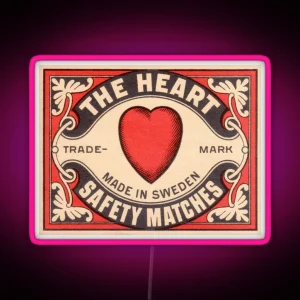 Antique Swedish Matchbox Label The Heart RGB Neon Sign