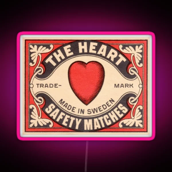 Antique Swedish Matchbox Label The Heart RGB Neon Sign