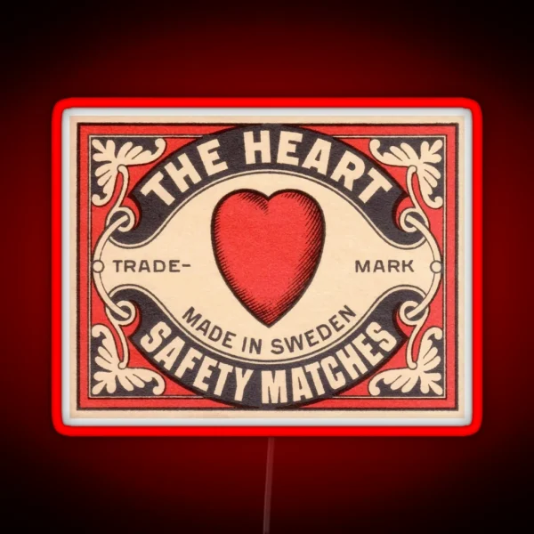 Antique Swedish Matchbox Label The Heart RGB Neon Sign