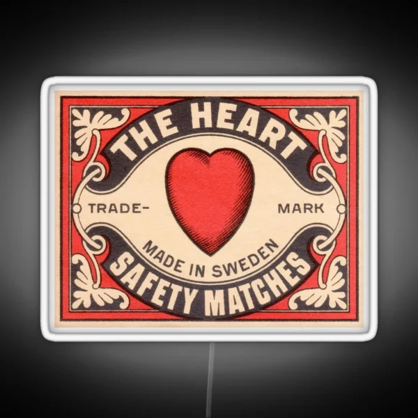 Antique Swedish Matchbox Label The Heart RGB Neon Sign