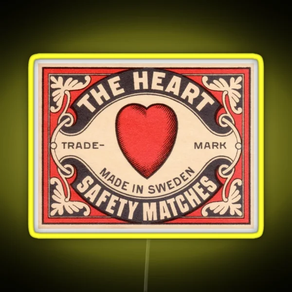 Antique Swedish Matchbox Label The Heart RGB Neon Sign