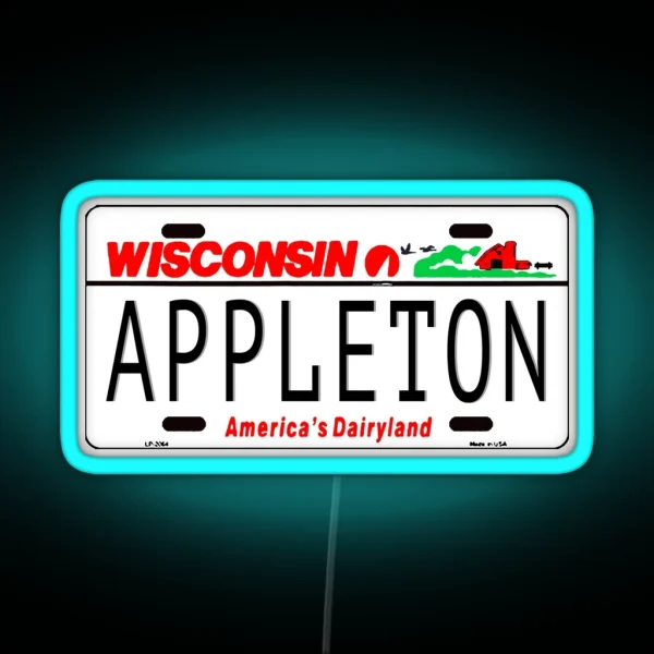 Appleton WI License Plate RGB Neon Sign