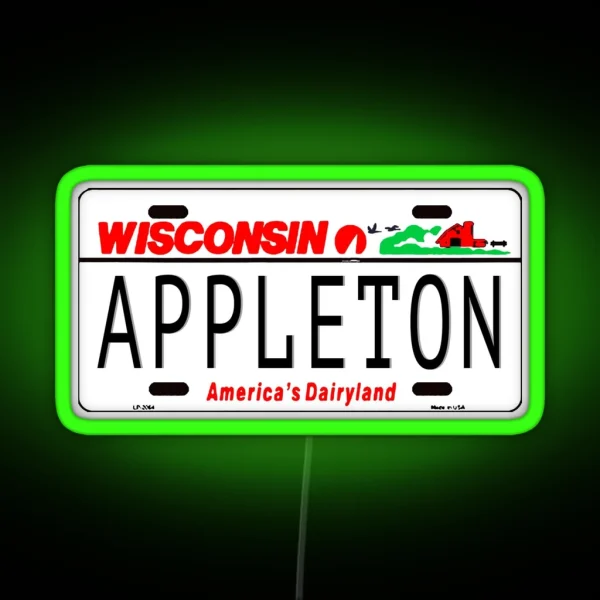 Appleton WI License Plate RGB Neon Sign