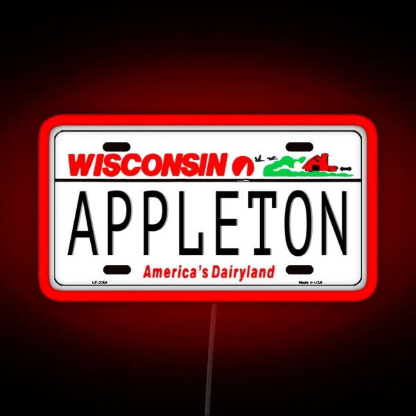 Appleton WI License Plate RGB Neon Sign