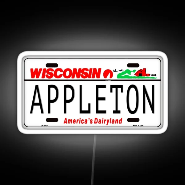 Appleton WI License Plate RGB Neon Sign