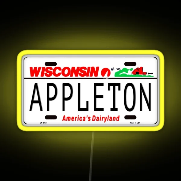 Appleton WI License Plate RGB Neon Sign