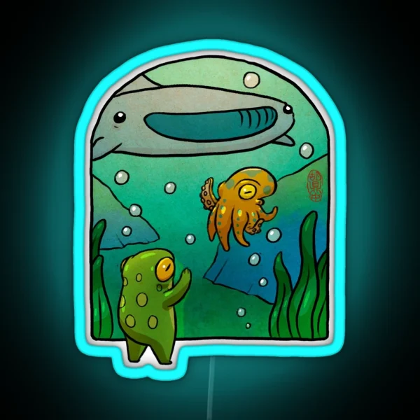 Aquarium Octopus Whale Shark Frog Artwork RGB Neon Sign