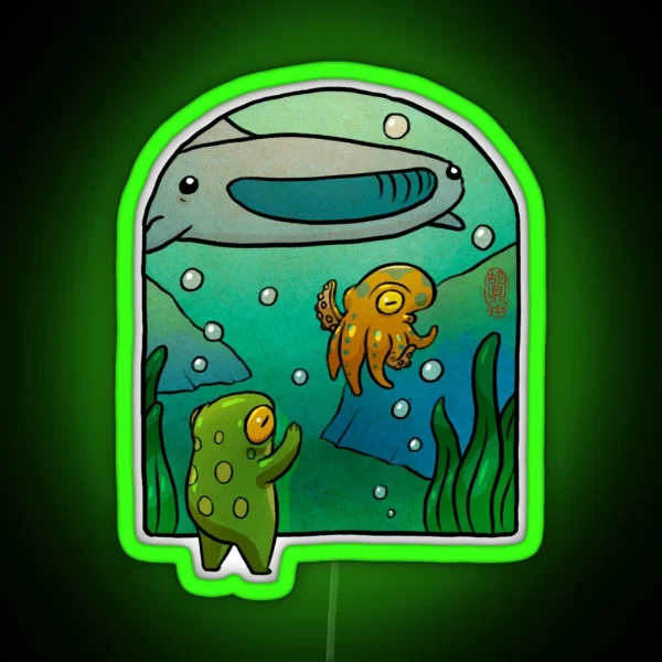 Aquarium Octopus Whale Shark Frog Artwork RGB Neon Sign
