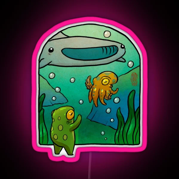 Aquarium Octopus Whale Shark Frog Artwork RGB Neon Sign