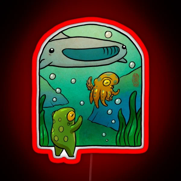 Aquarium Octopus Whale Shark Frog Artwork RGB Neon Sign