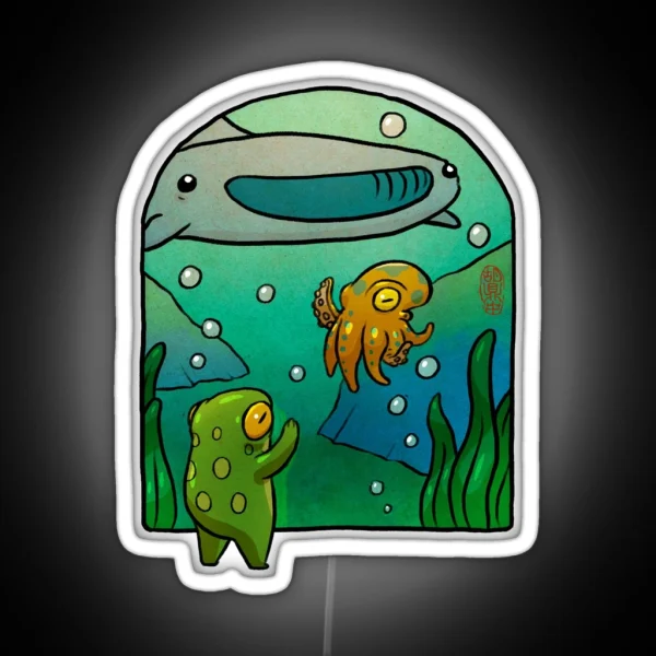 Aquarium Octopus Whale Shark Frog Artwork RGB Neon Sign