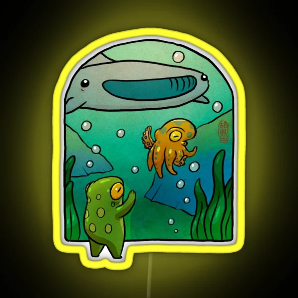 Aquarium Octopus Whale Shark Frog Artwork RGB Neon Sign
