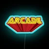 Neon-lit nostalgia: Vintage arcade computer games-inspired retro gaming decor signage.
