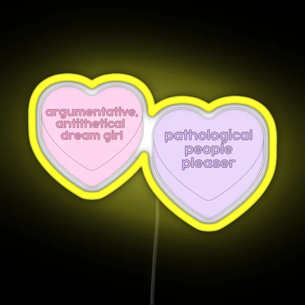 Argumentative Antithetical Dream Girl And Pathological People Pleaser Candy Heart Pair RGB Neon Sign