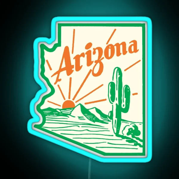 Arizona Cactus Vintage Travel Decal RGB Neon Sign