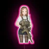 Vibrant RGB LED army girl with gun neon art display