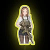 Vibrant LED display featuring a patriotic army girl with gun