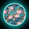 Art Deco lotus flower design with pink and navy neons
