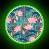Vintage Art Deco Neon Sign with Pink Navy Lotus Floral Design